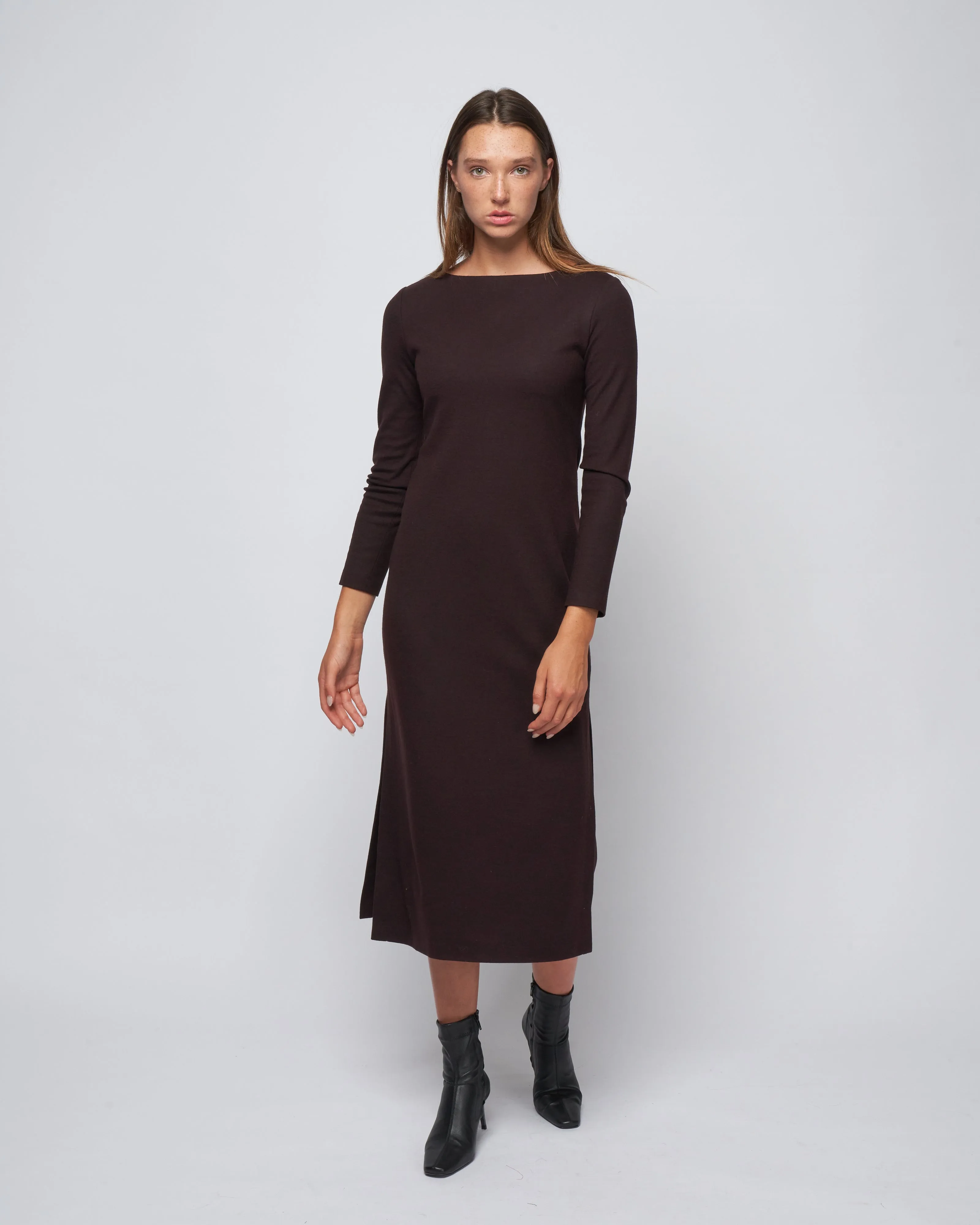 women long dress with double vents superfine merino - bordeaux 535