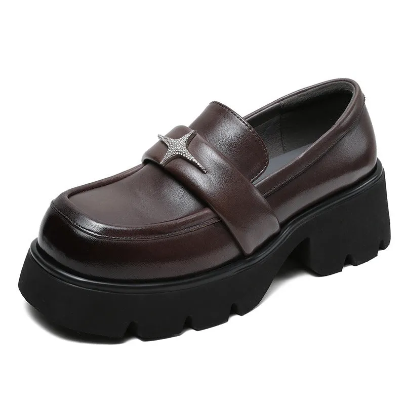 Women Retro Leather Platform Casual Loafers