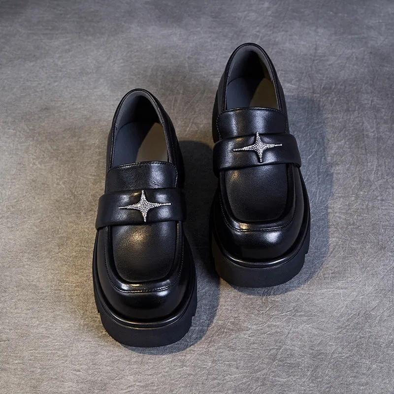 Women Retro Leather Platform Casual Loafers