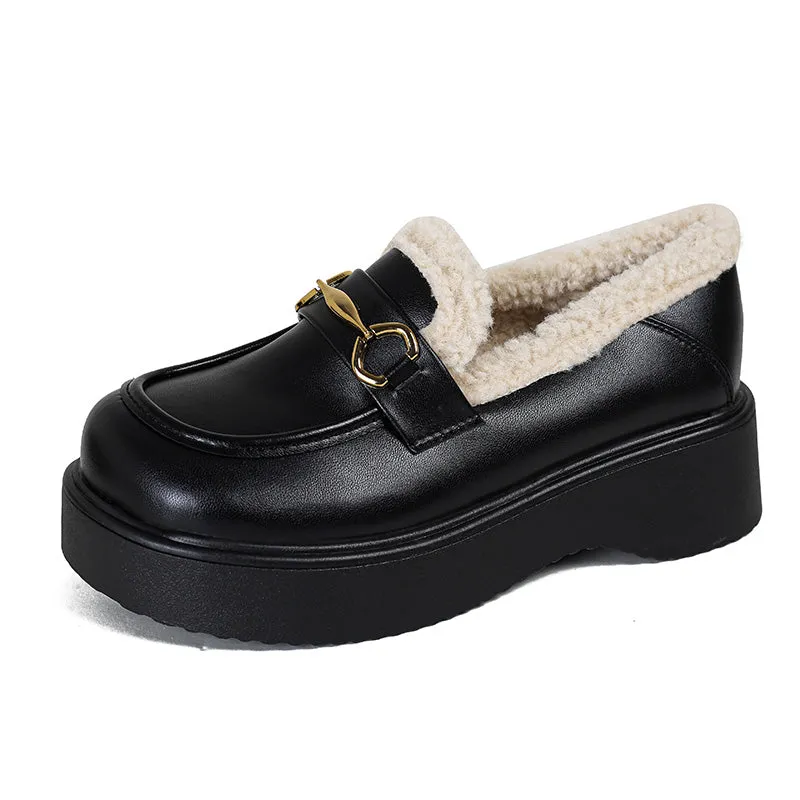 Women Winter Minimalist Chain Furred Loafers