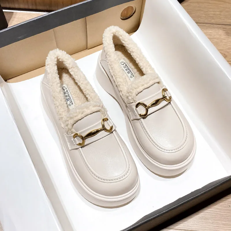Women Winter Minimalist Chain Furred Loafers