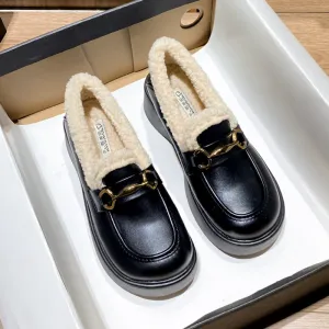 Women Winter Minimalist Chain Furred Loafers