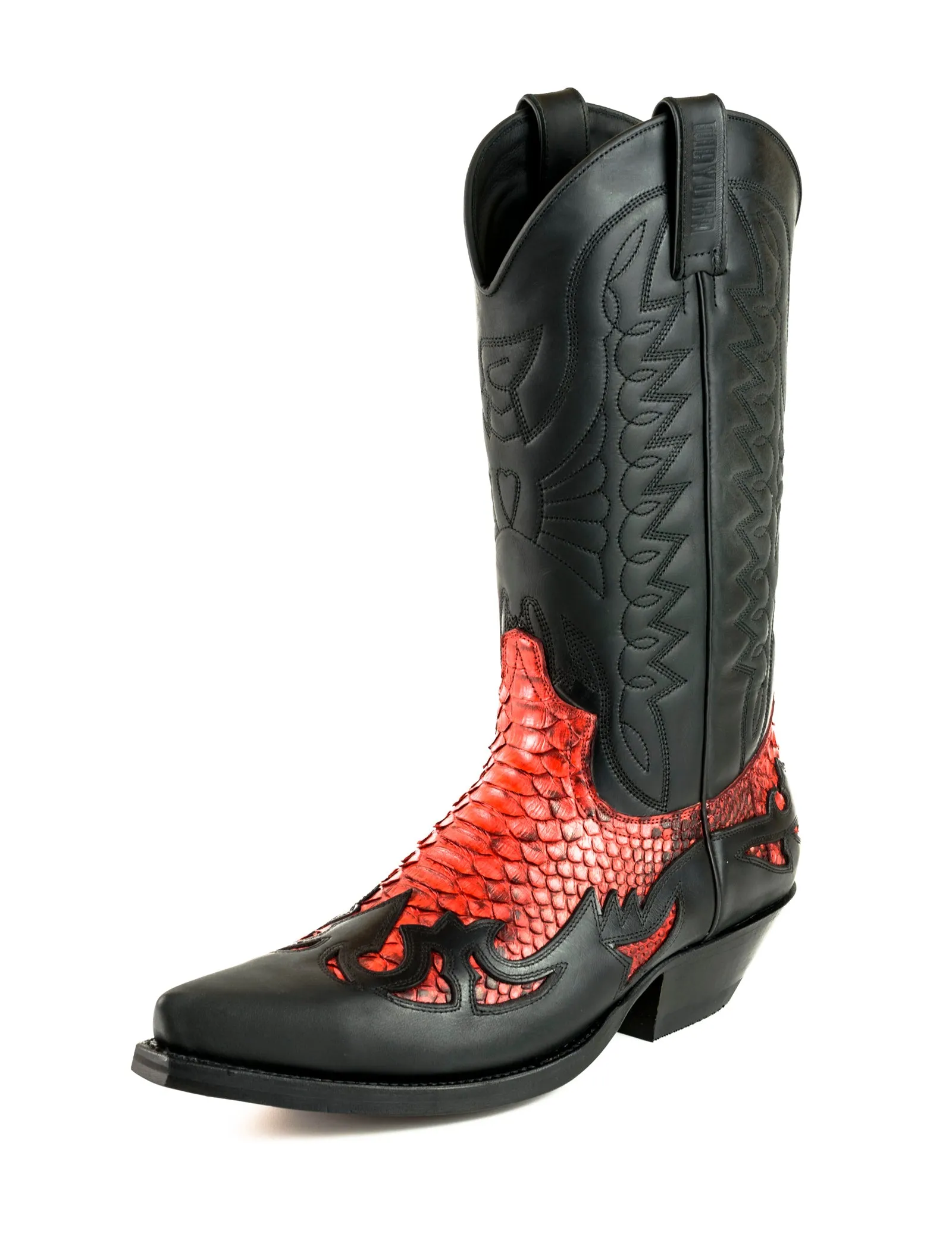 Women's and Men's Exotic Handcrafted Black and Red Leather 1935 Texan Cowboy Boots