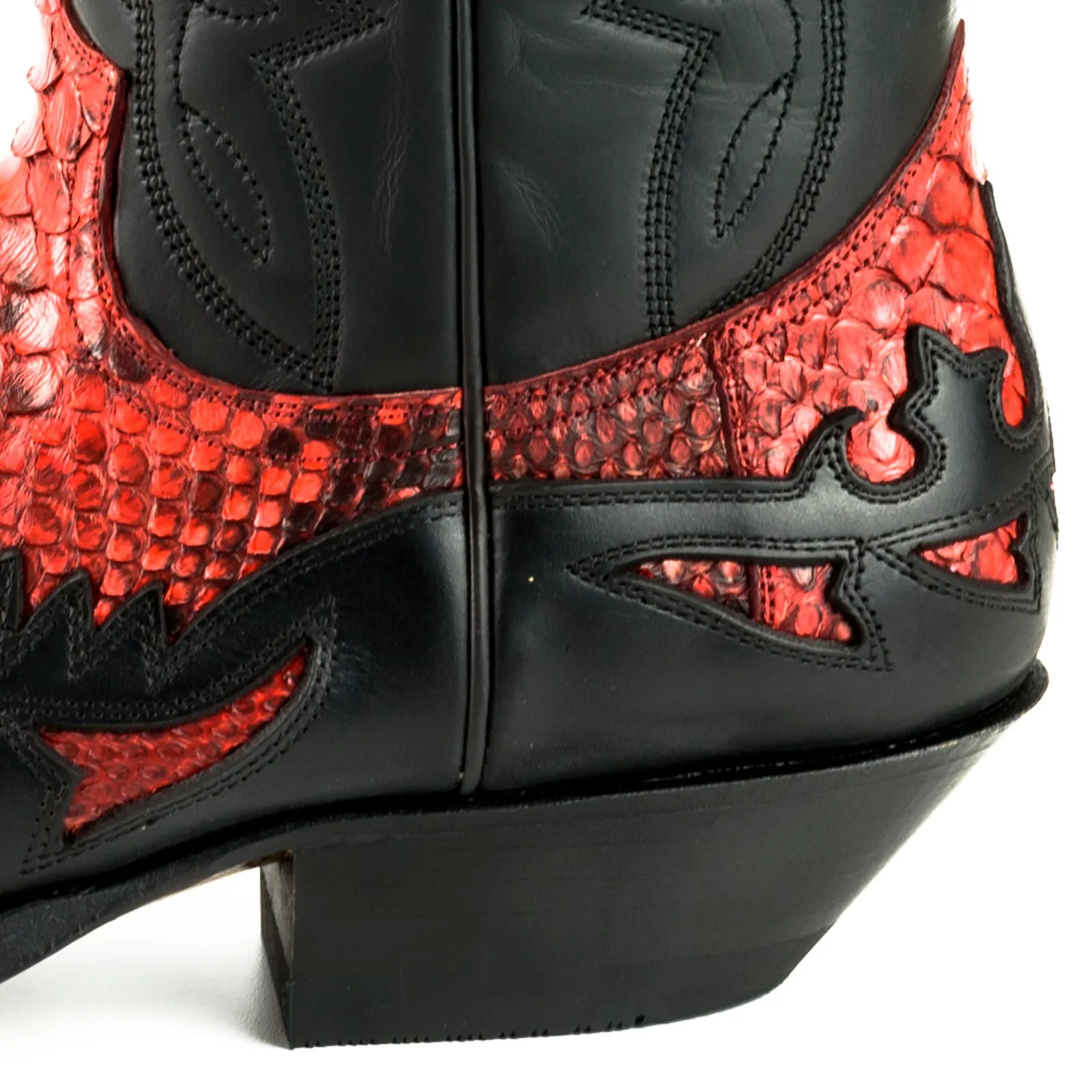 Women's and Men's Exotic Handcrafted Black and Red Leather 1935 Texan Cowboy Boots