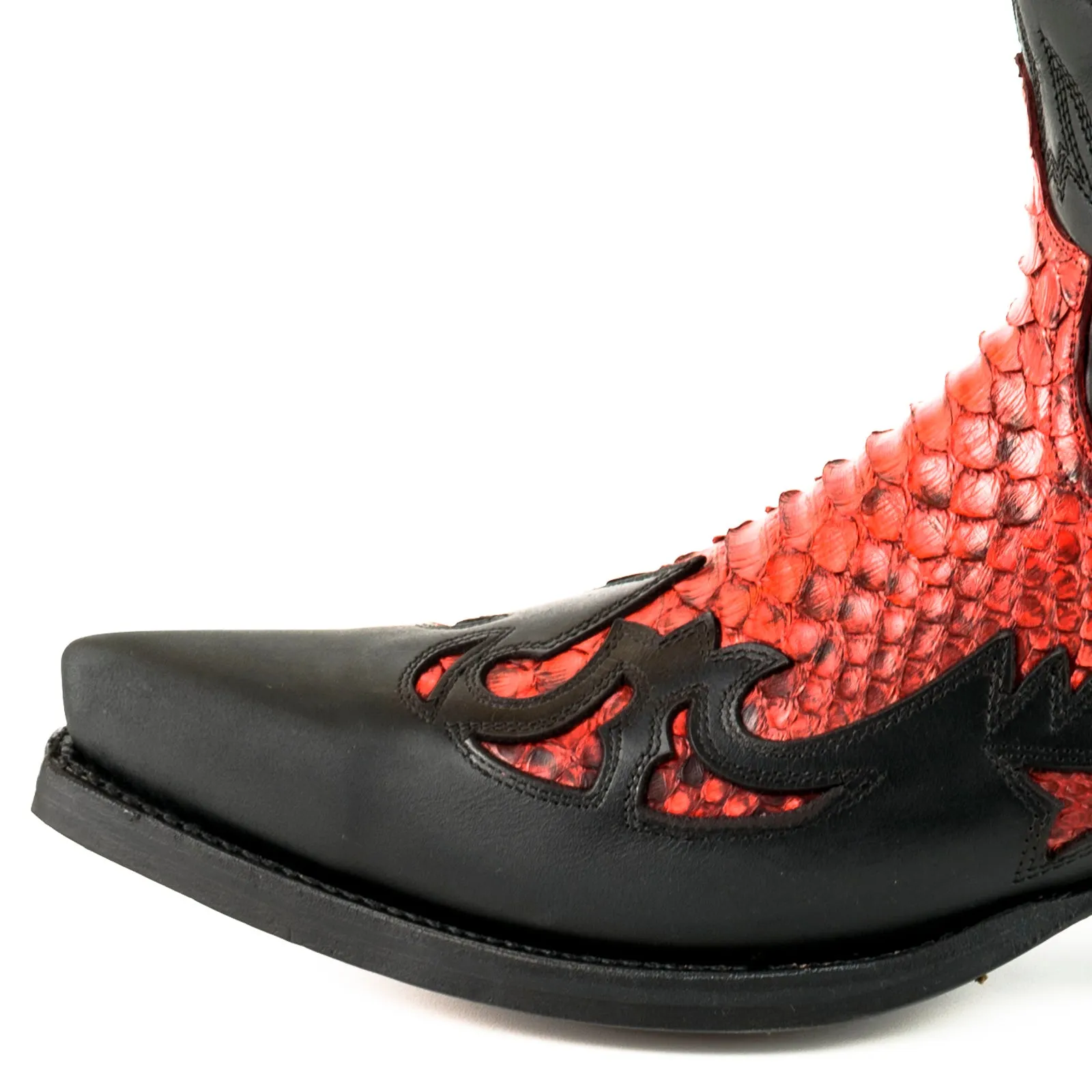Women's and Men's Exotic Handcrafted Black and Red Leather 1935 Texan Cowboy Boots
