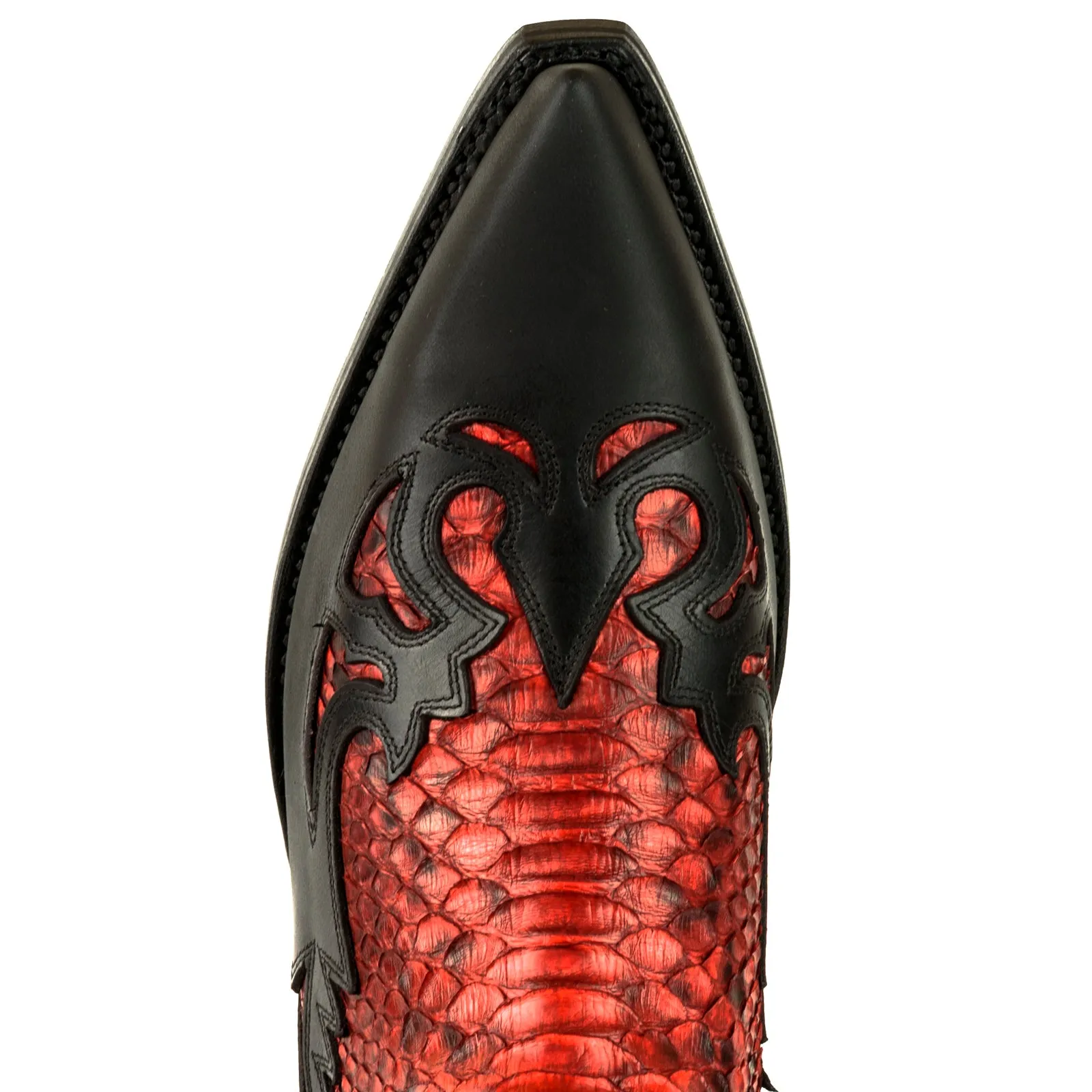 Women's and Men's Exotic Handcrafted Black and Red Leather 1935 Texan Cowboy Boots