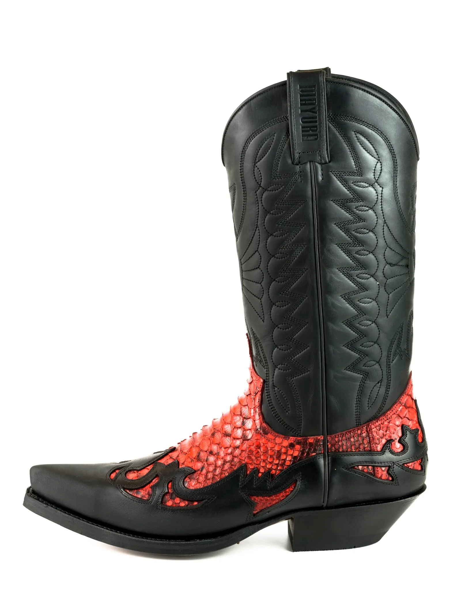 Women's and Men's Exotic Handcrafted Black and Red Leather 1935 Texan Cowboy Boots