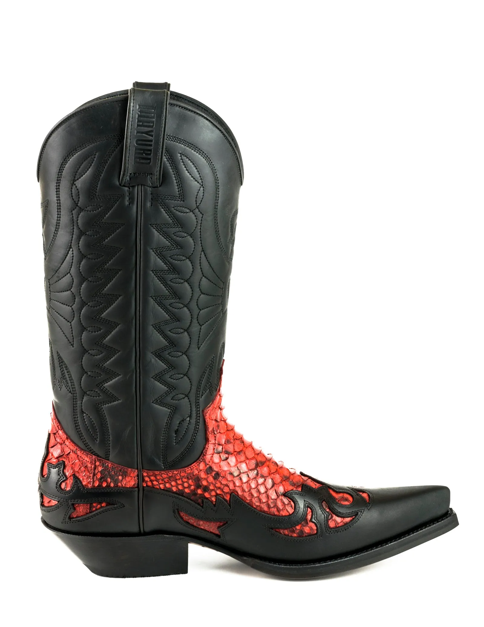Women's and Men's Exotic Handcrafted Black and Red Leather 1935 Texan Cowboy Boots