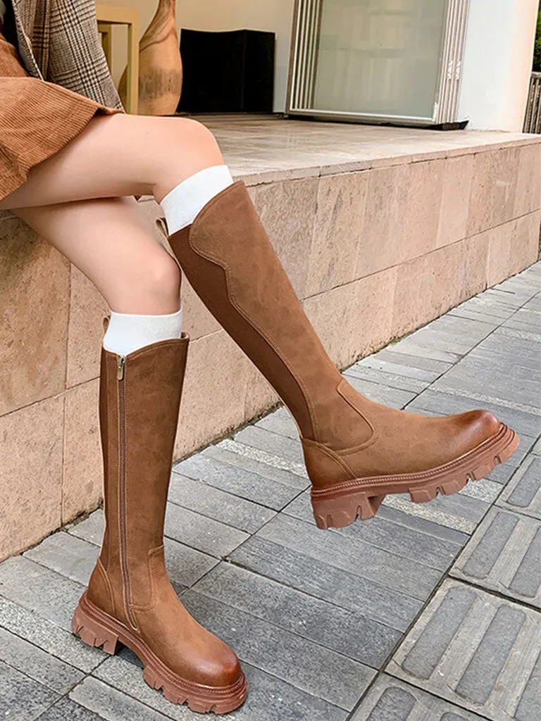 Women's Boots Platform Round Toe Knee High Boots Casual