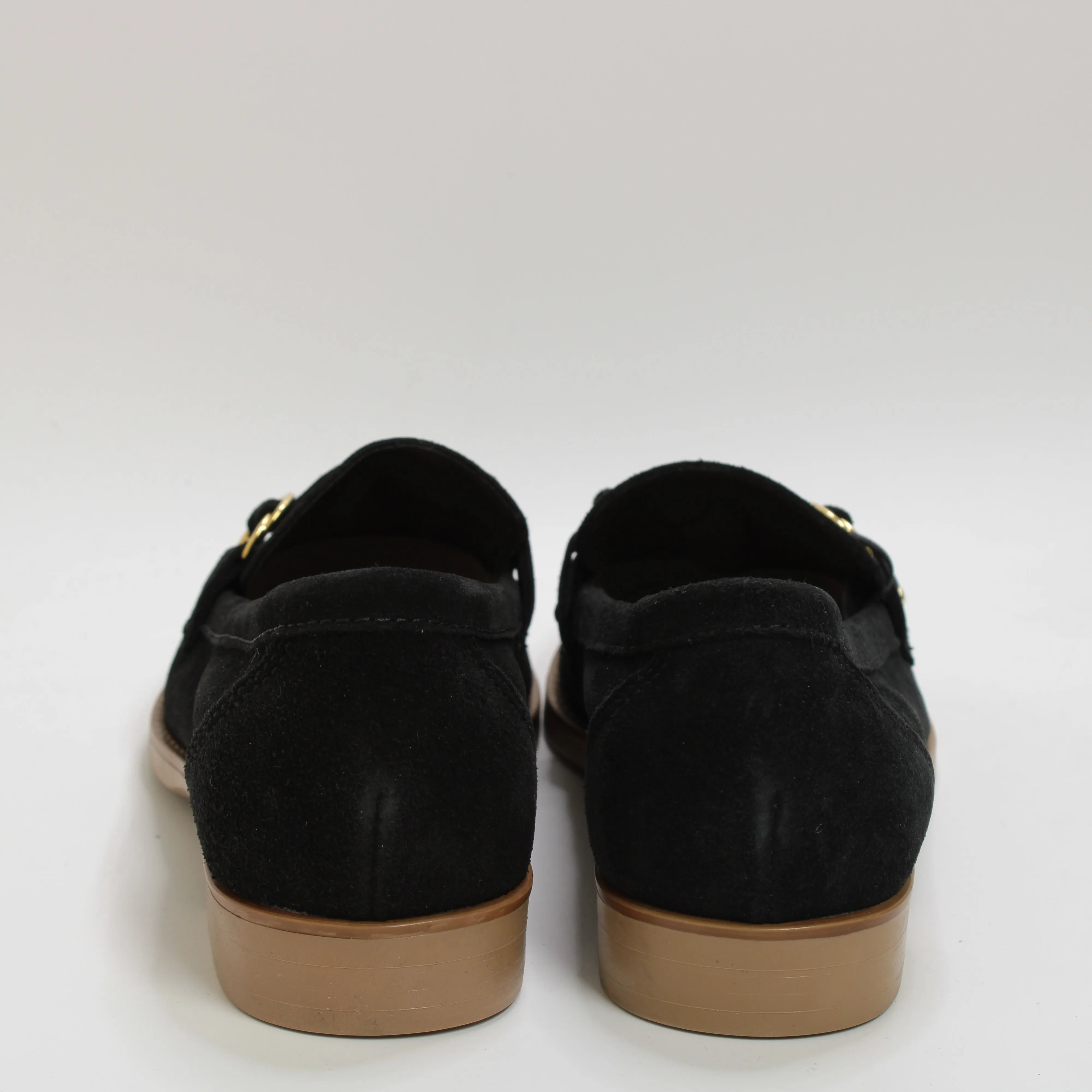 Womens Office Feels Leather Trim Tassel Loafers Black Suede