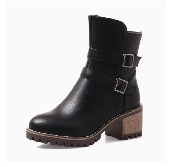 Women's Petite Size Block Heel Short Boots GR21