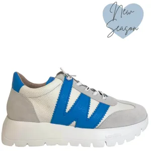 Wonders Off White & Blue Suede Leather Sneakers
