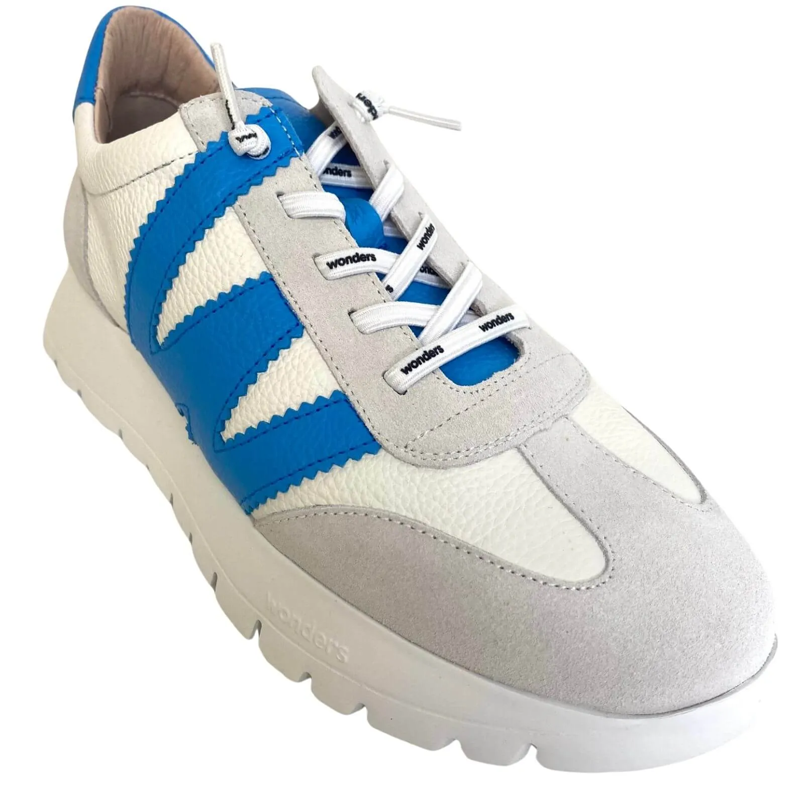 Wonders Off White & Blue Suede Leather Sneakers