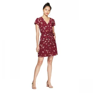 Xhilaration Floral Print Short Sleeve V-Neck Button-Down Wrap Dress
